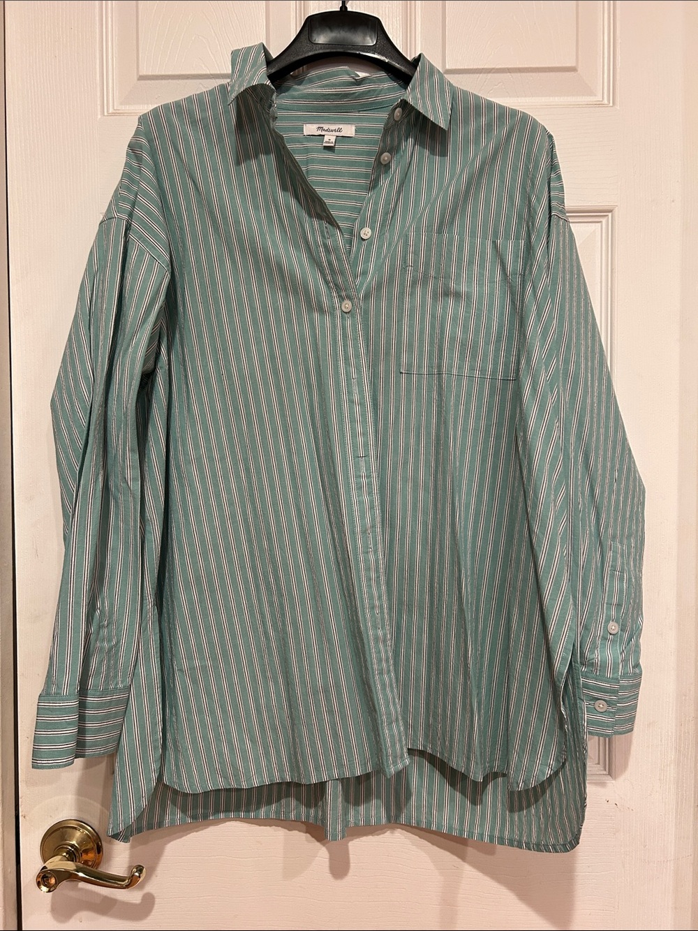 Madewell Teal-Green and White Striped Button-Down Shirt